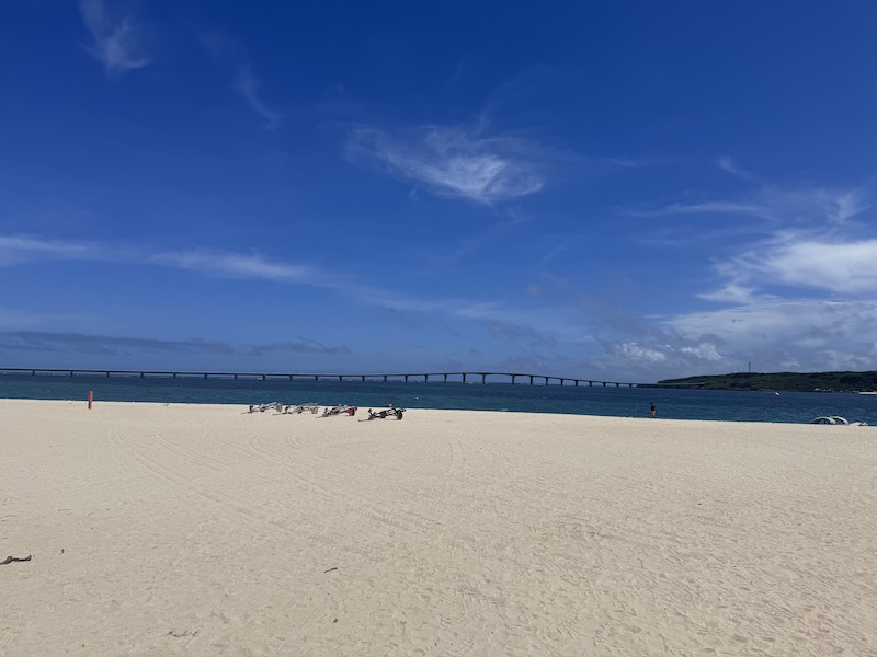 青い海と空と白い砂浜の画像